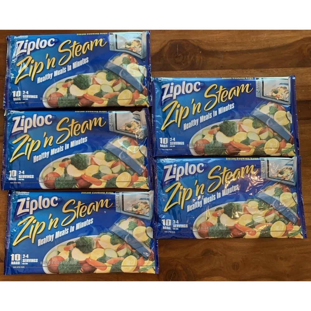 Ziploc Zip 'n Steam Medium Steam Cooking Bags Lot of 5 Packs, 50 Total Bags NEW